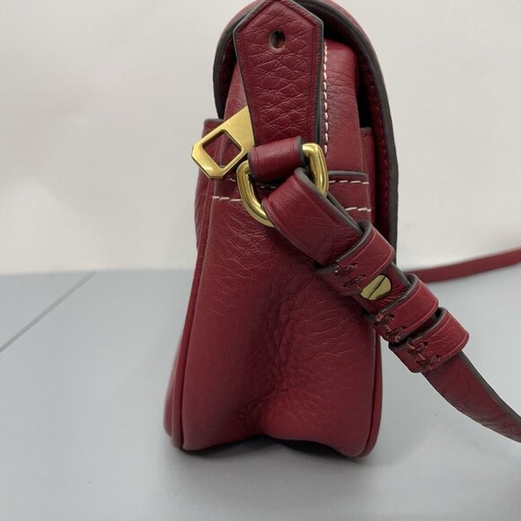 J Crew Signet Crossbody Bag Purse Flap Over Pebbled Italian Leather Red New - Picture 5 of 16